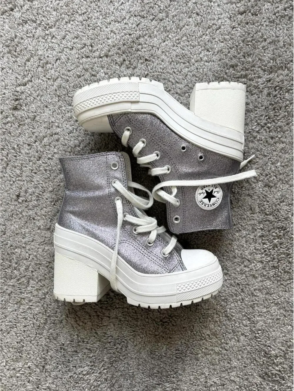 Converse Women’s 5.5 Chuck 70 De Luxe Heel Hi Top Glitter Sparkle Contemporary - Picture 2 of 9